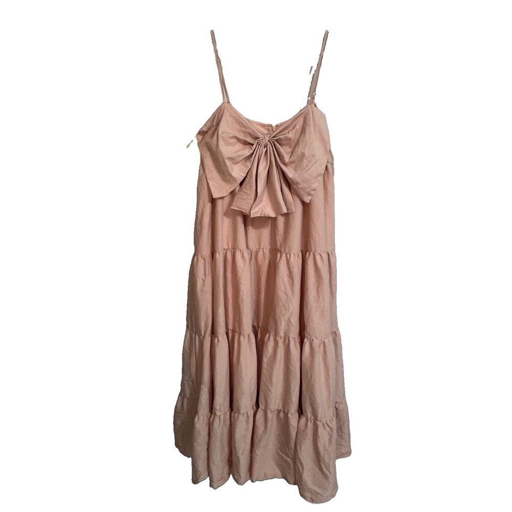 Sister Jane Medium + Pink Bow Sparkle Midi Tiered Dress Glam Feminine Statement
